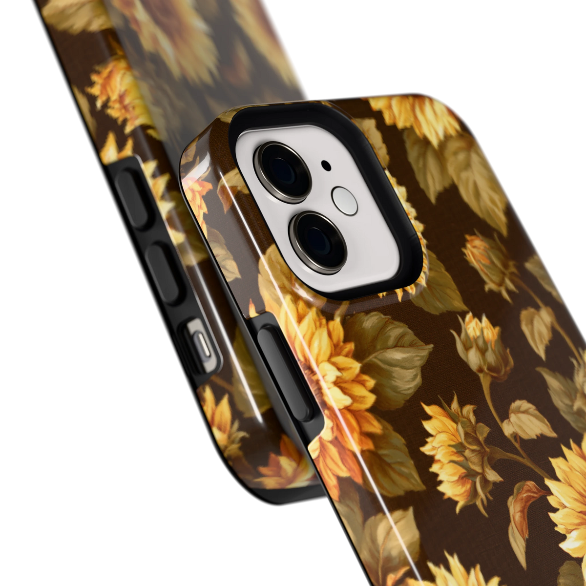 Gouden Zonnebloemen hoesje voor iPhone 12, close-up