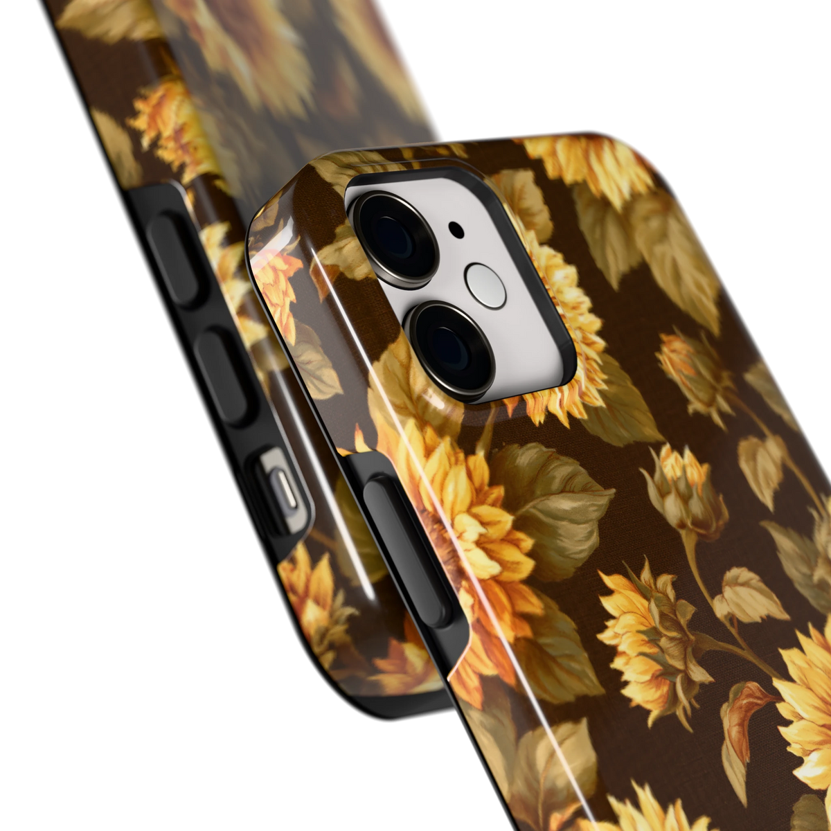 Gouden Zonnebloemen hoesje voor iPhone 12 mini, close-up
