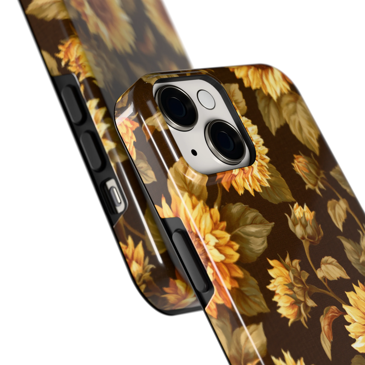 Gouden Zonnebloemen hoesje voor iPhone 14, close-up