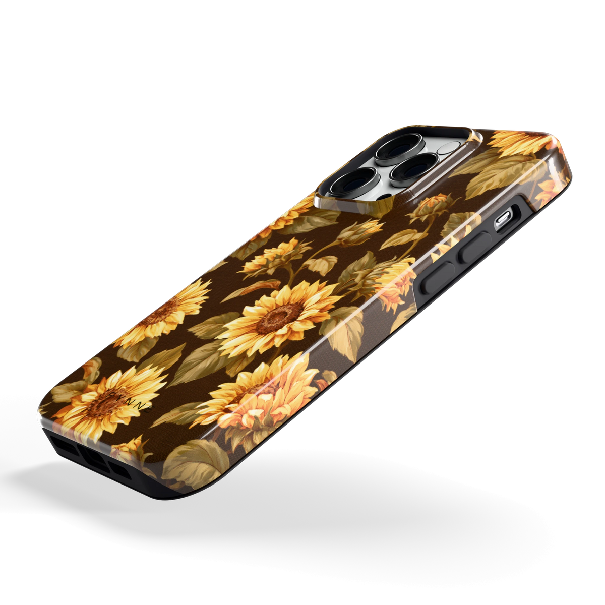 Gouden Zonnebloemen hoesje voor iPhone 14 Pro, schuin