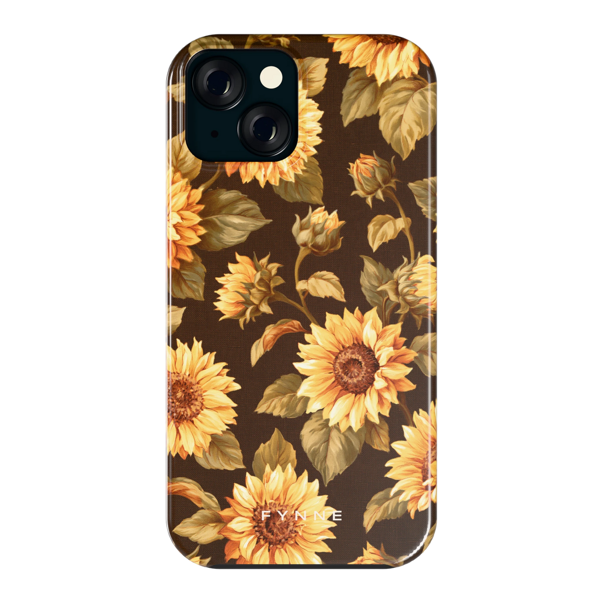 Gouden Zonnebloemen hoesje voor iPhone 15, achterkant