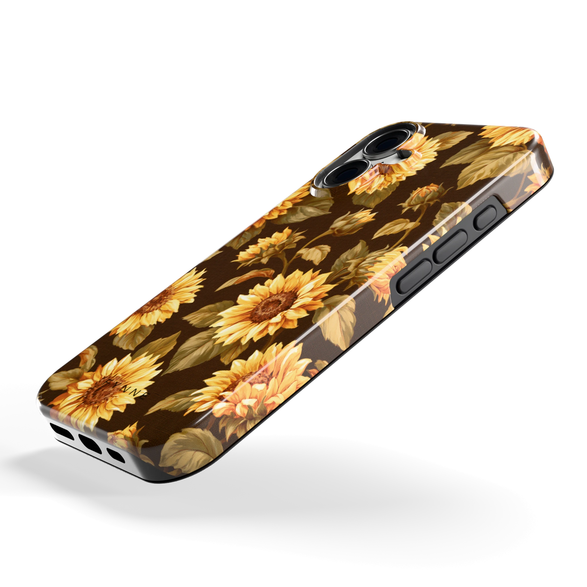 Gouden Zonnebloemen hoesje voor iPhone 16, schuin