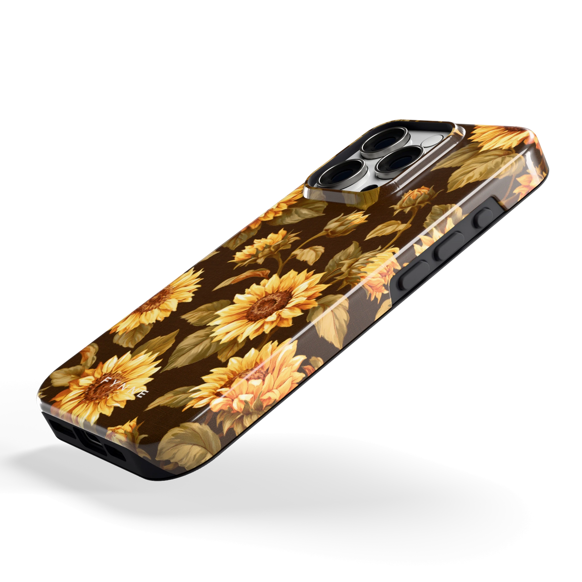 Gouden Zonnebloemen hoesje voor iPhone 16 Pro, schuin