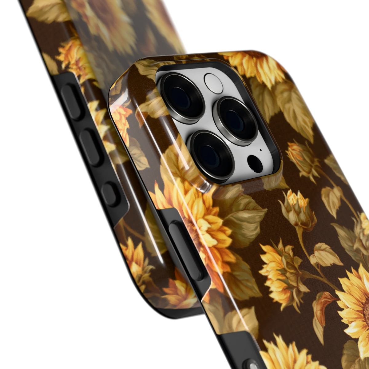Gouden Zonnebloemen hoesje voor iPhone 16 Pro, close-up