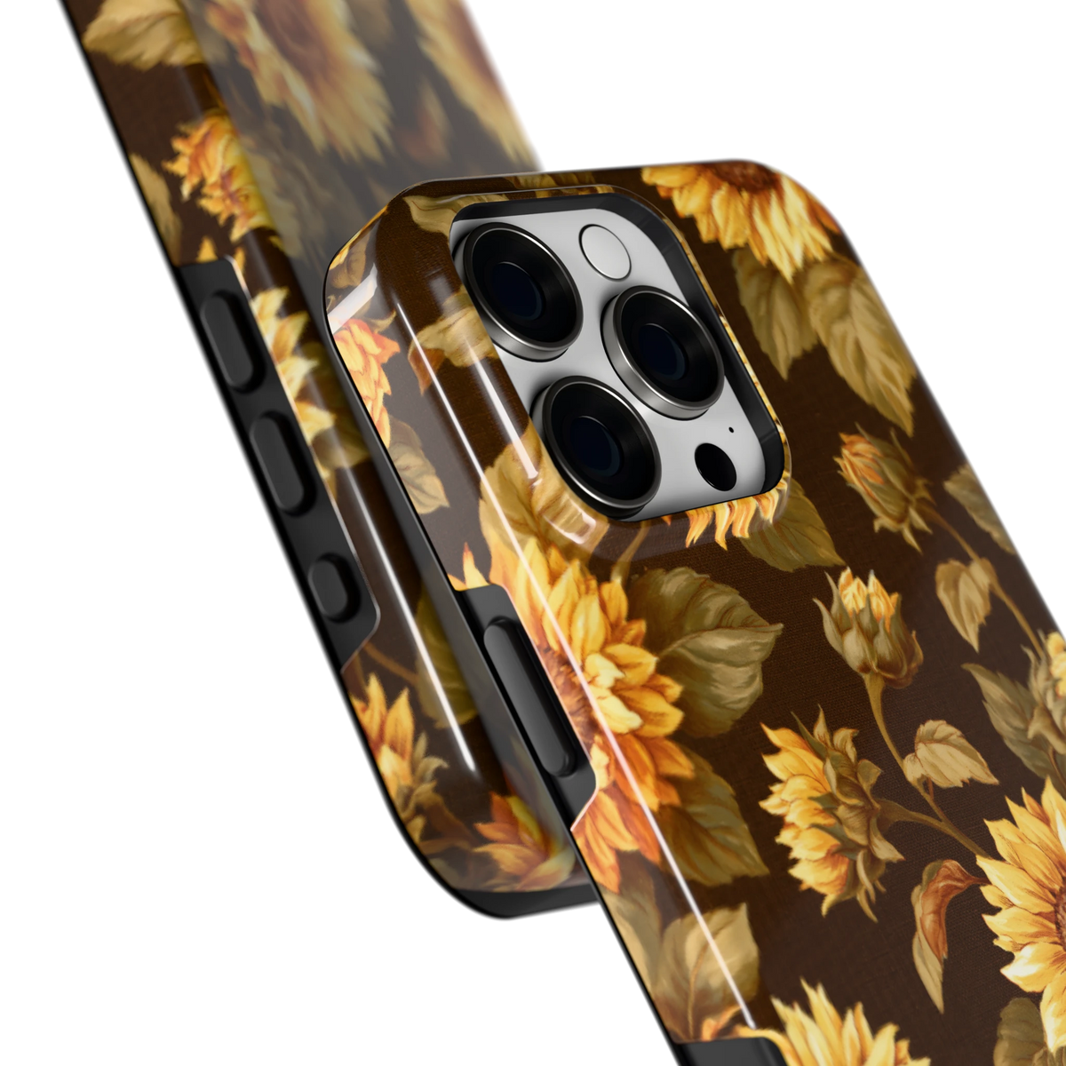 Gouden Zonnebloemen hoesje voor iPhone 16 Pro Max, close-up