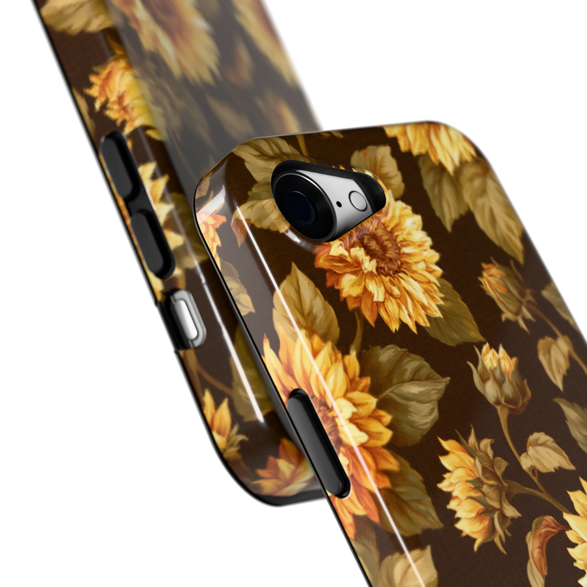 Gouden Zonnebloemen hoesje voor iPhone 16e, close-up
