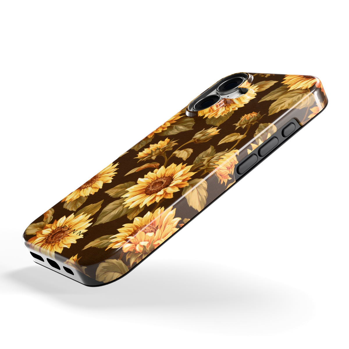 Gouden Zonnebloemen hoesje voor iPhone 17, schuin