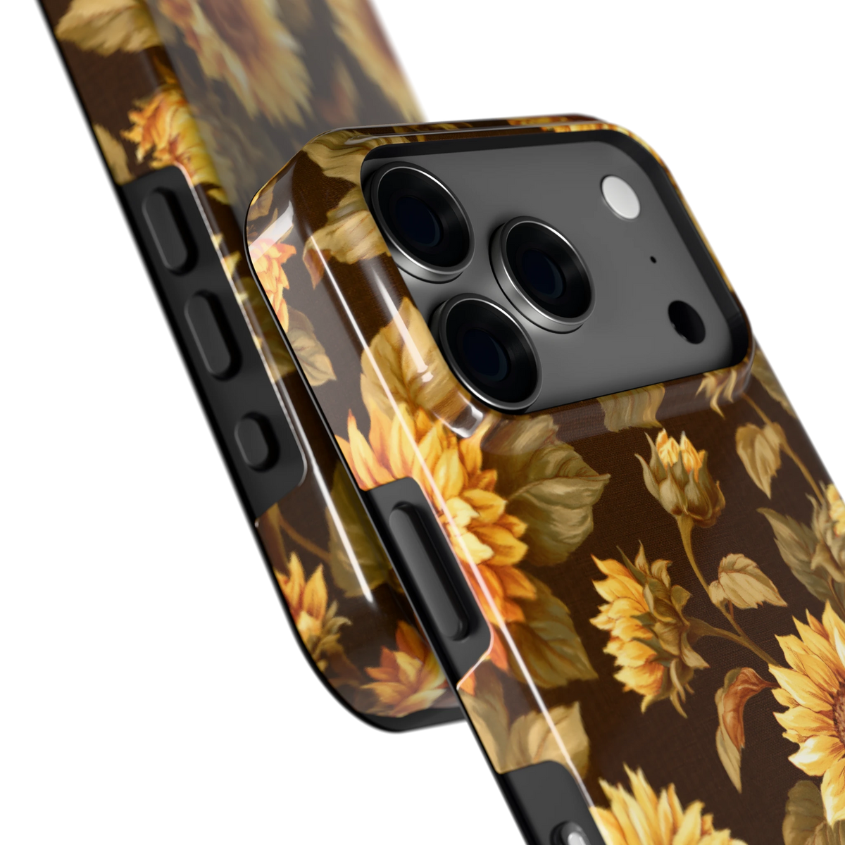 Gouden Zonnebloemen hoesje voor iPhone 18 Pro, close-up