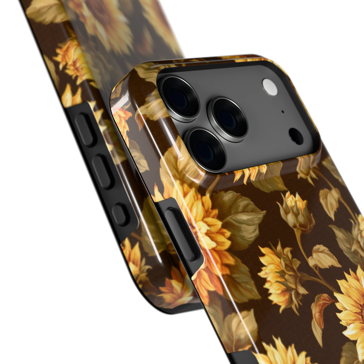 Gouden Zonnebloemen hoesje voor iPhone 18 Pro Max, close-up
