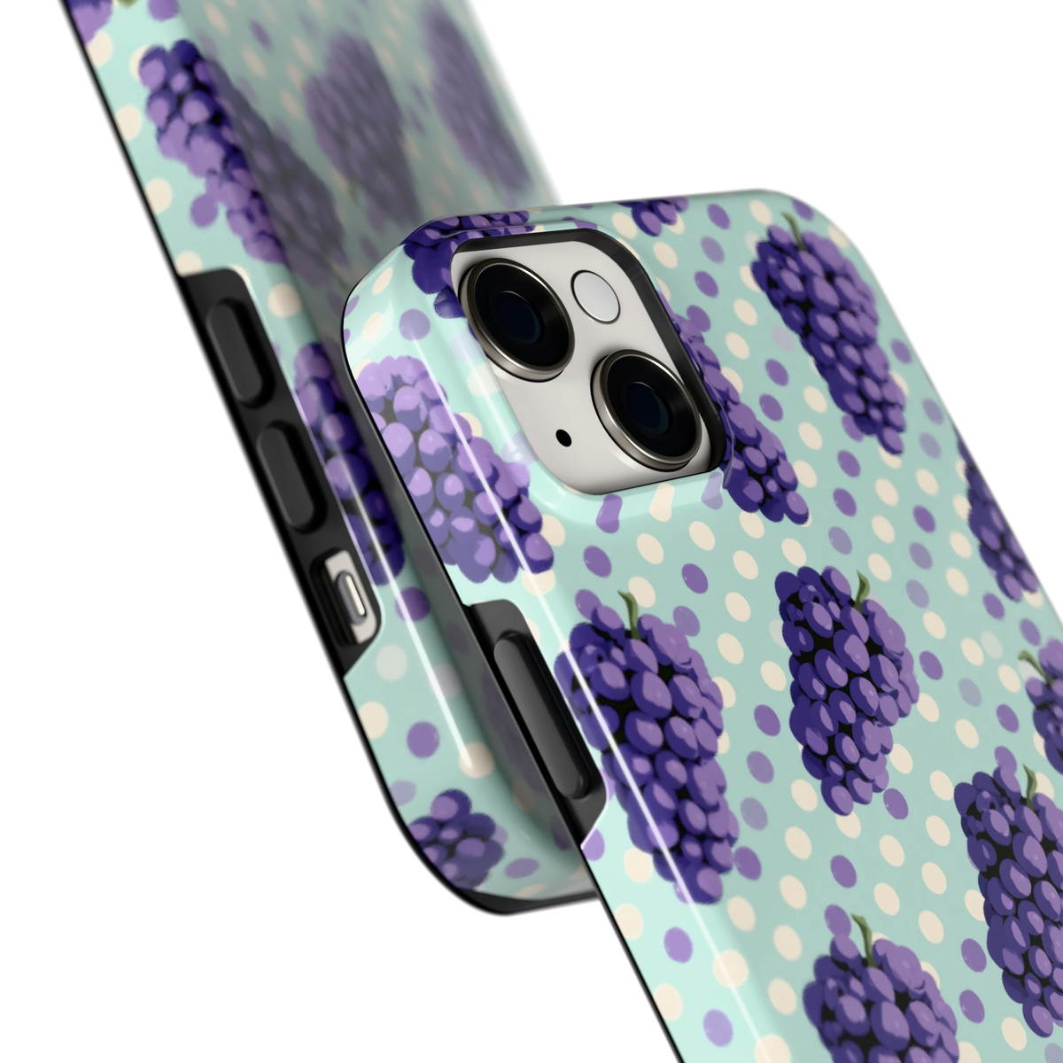 Druiven op Stippen hoesje voor iPhone 14 Plus, close-up