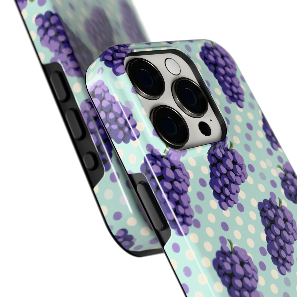 Druiven op Stippen hoesje voor iPhone 15 Pro, close-up