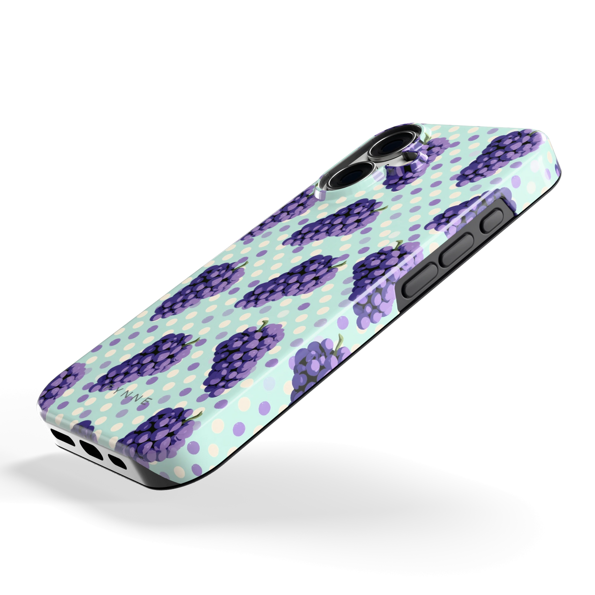 Druiven op Stippen hoesje voor iPhone 16, schuin