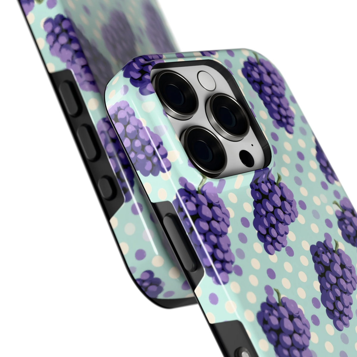 Druiven op Stippen hoesje voor iPhone 16 Pro, close-up