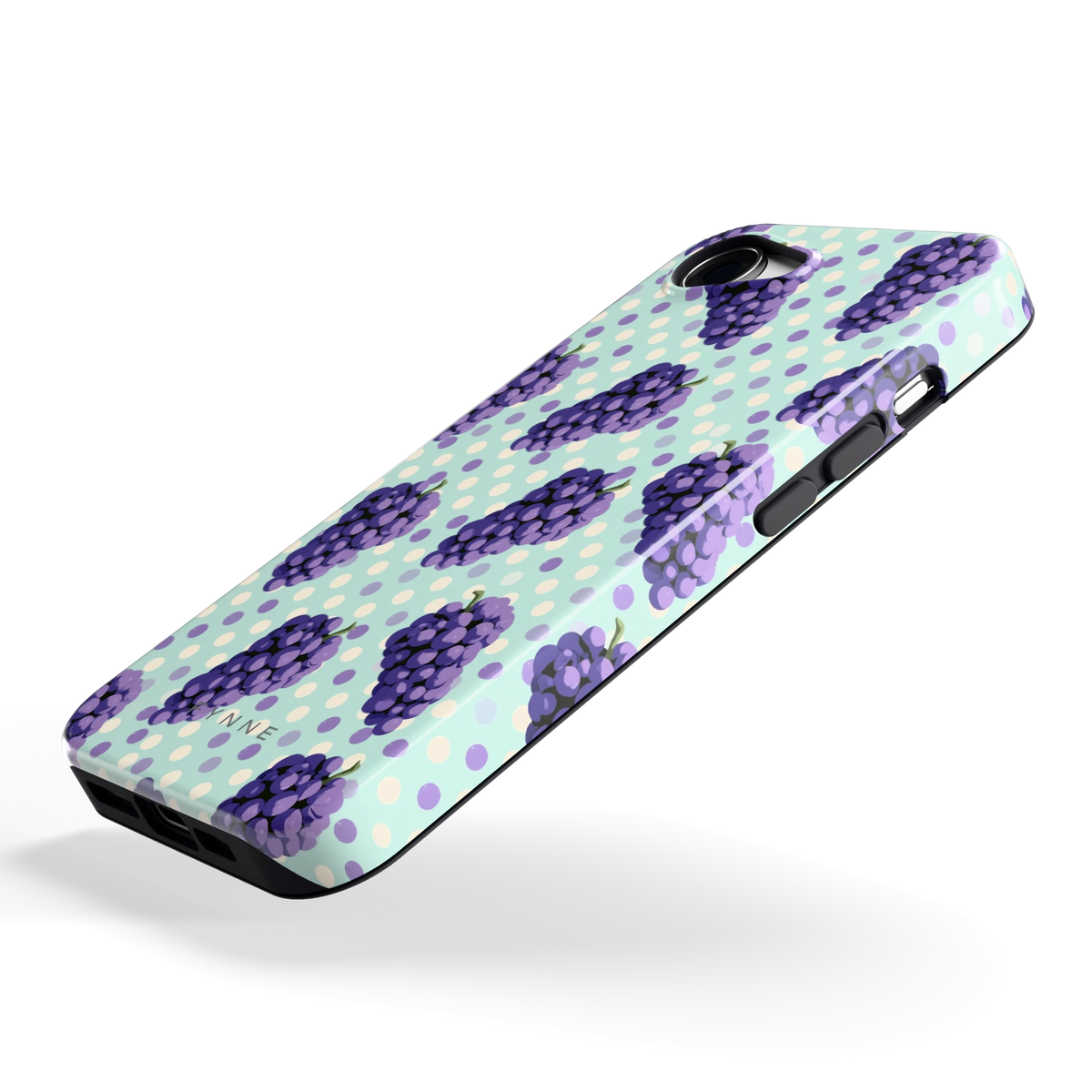 Druiven op Stippen hoesje voor iPhone 16e, schuin