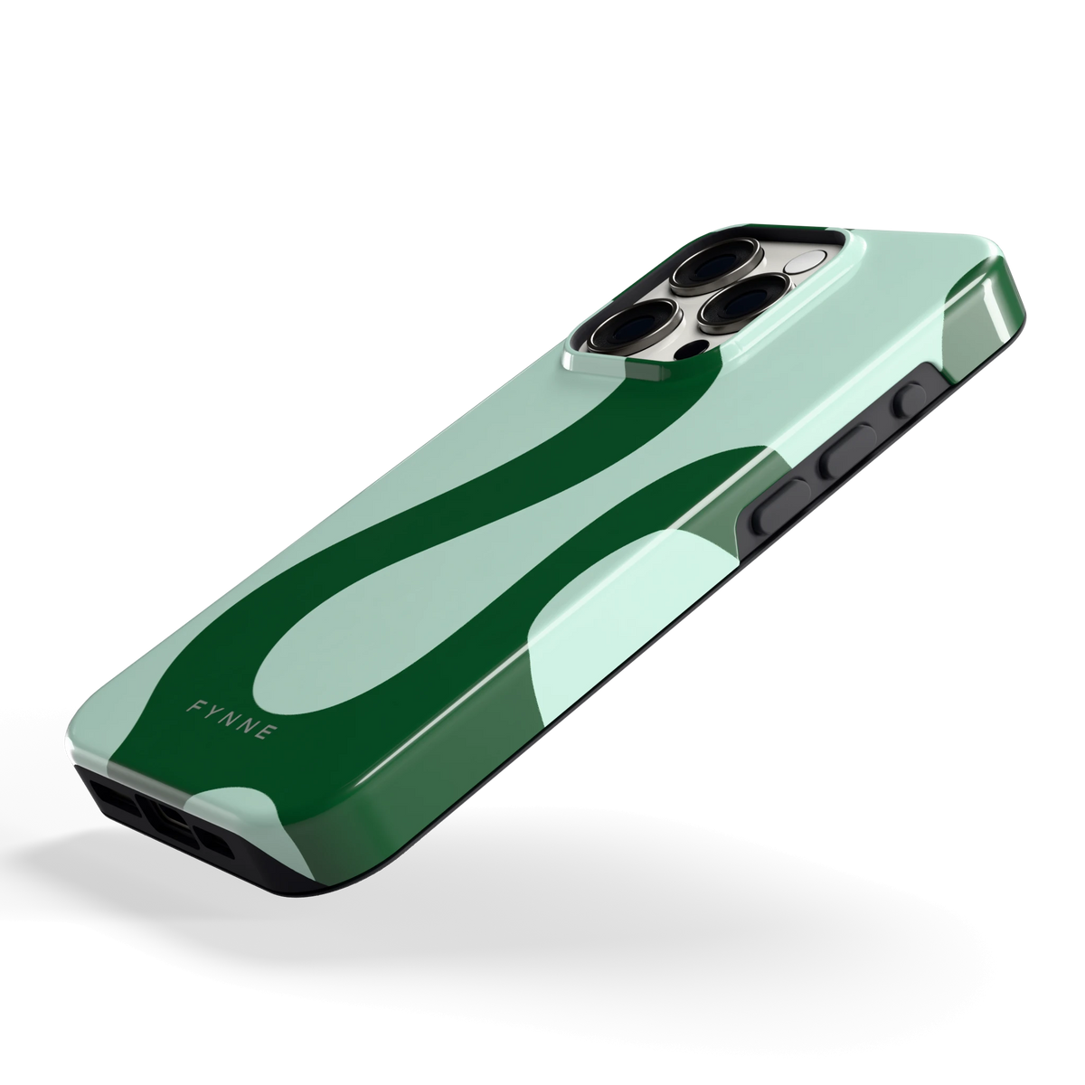Groene golven hoesje voor iPhone 15 Pro, schuin