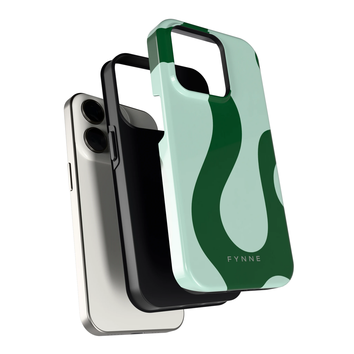 Groene golven hoesje voor iPhone 15 Pro, los van de telefoon