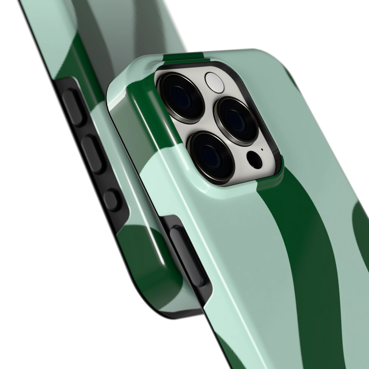 Groene golven hoesje voor iPhone 15 Pro, close-up
