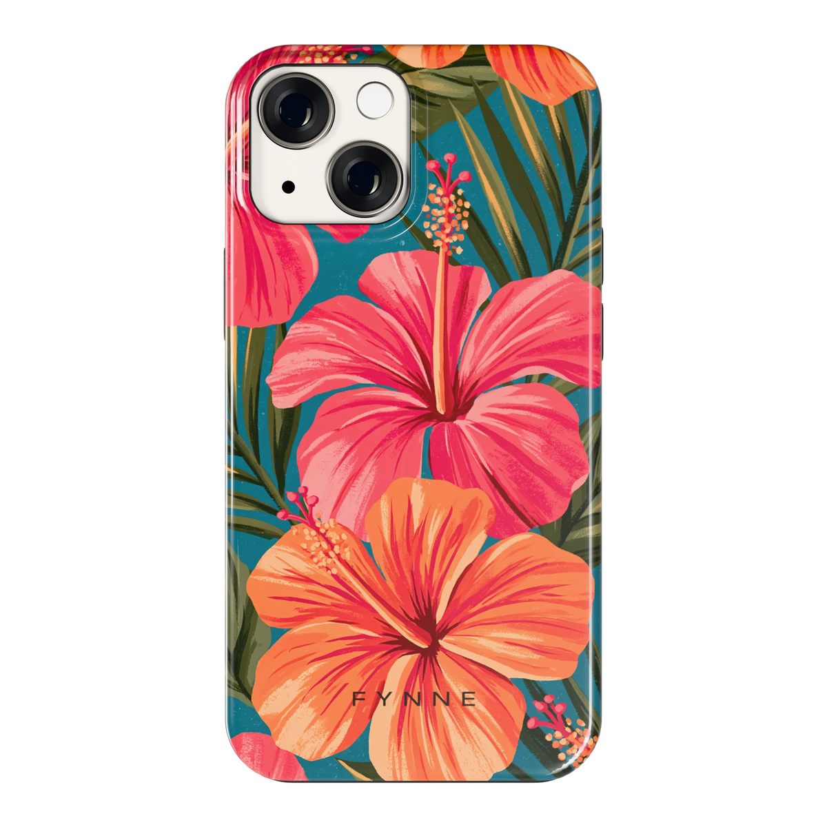 Hibiscus Paradijs hoesje voor iPhone 13 mini, achterkant