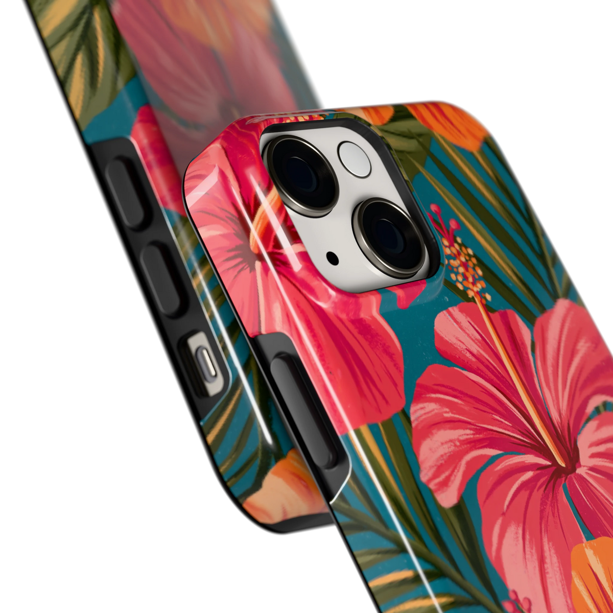 Hibiscus Paradijs hoesje voor iPhone 13 mini, close-up