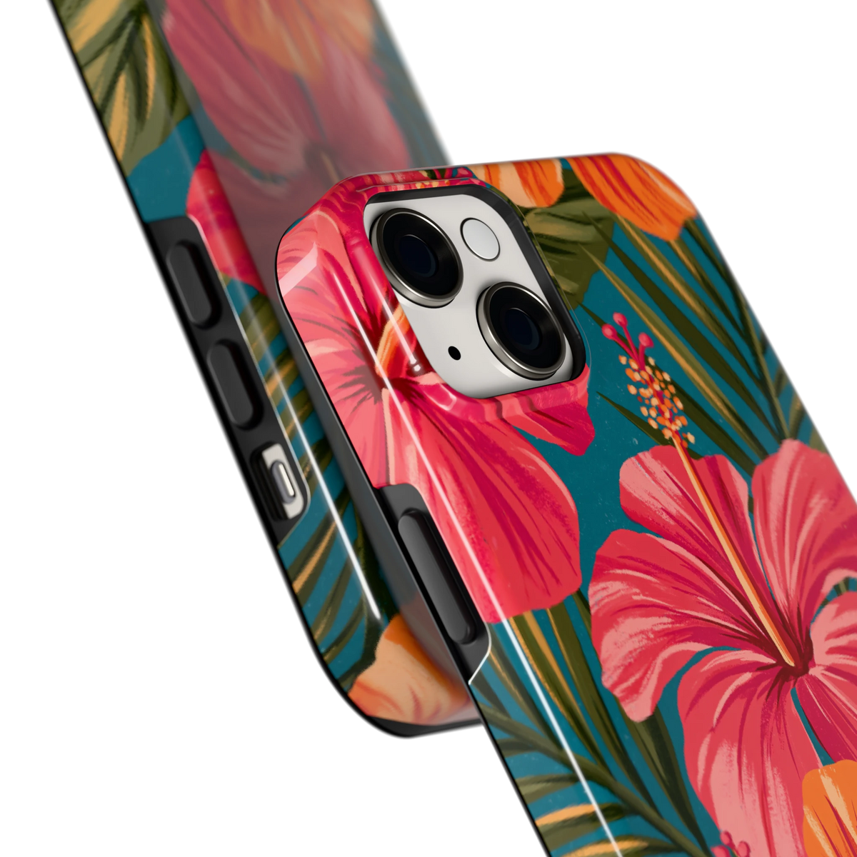 Hibiscus Paradijs hoesje voor iPhone 14 Plus, close-up