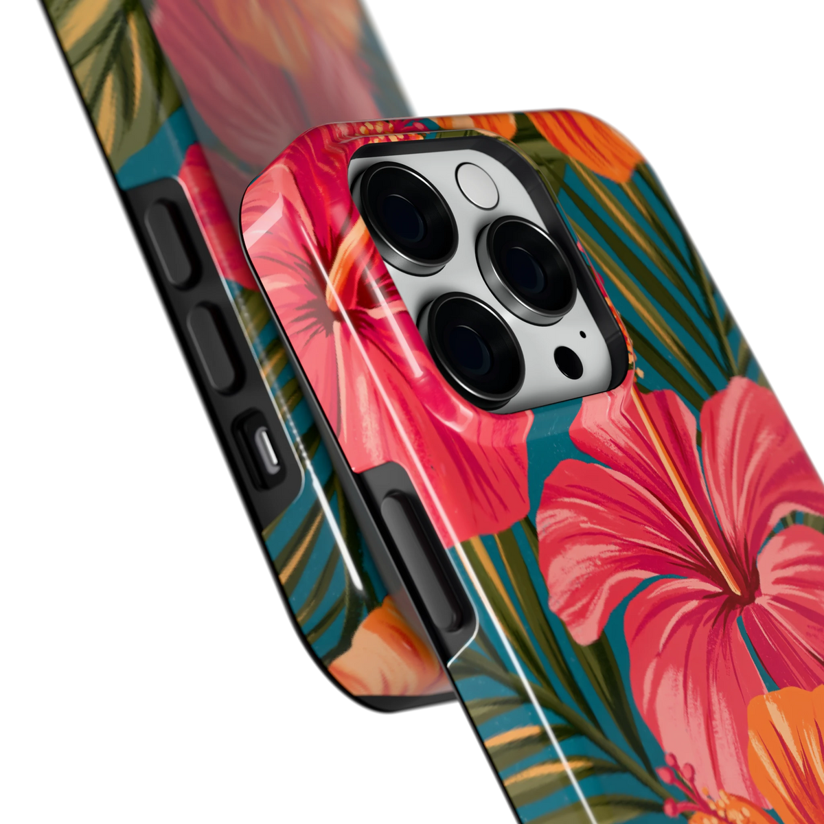 Hibiscus Paradijs hoesje voor iPhone 14 Pro, close-up