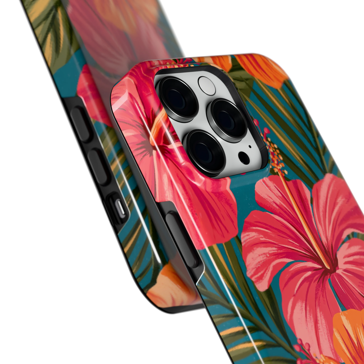 Hibiscus Paradijs hoesje voor iPhone 14 Pro Max, close-up