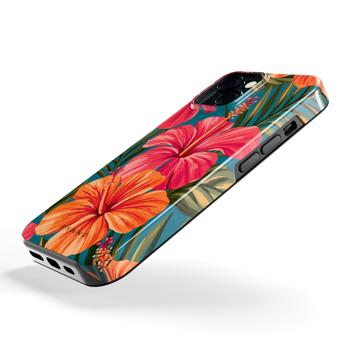 Hibiscus Paradijs hoesje voor iPhone 15, schuin