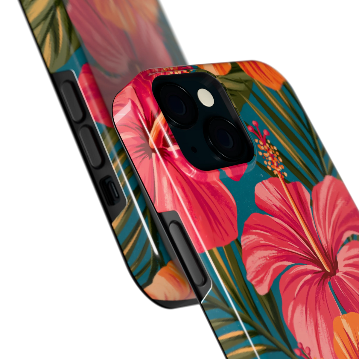 Hibiscus Paradijs hoesje voor iPhone 15, close-up