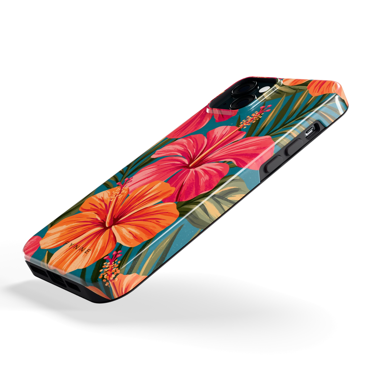 Hibiscus Paradijs hoesje voor iPhone 15 Plus, schuin