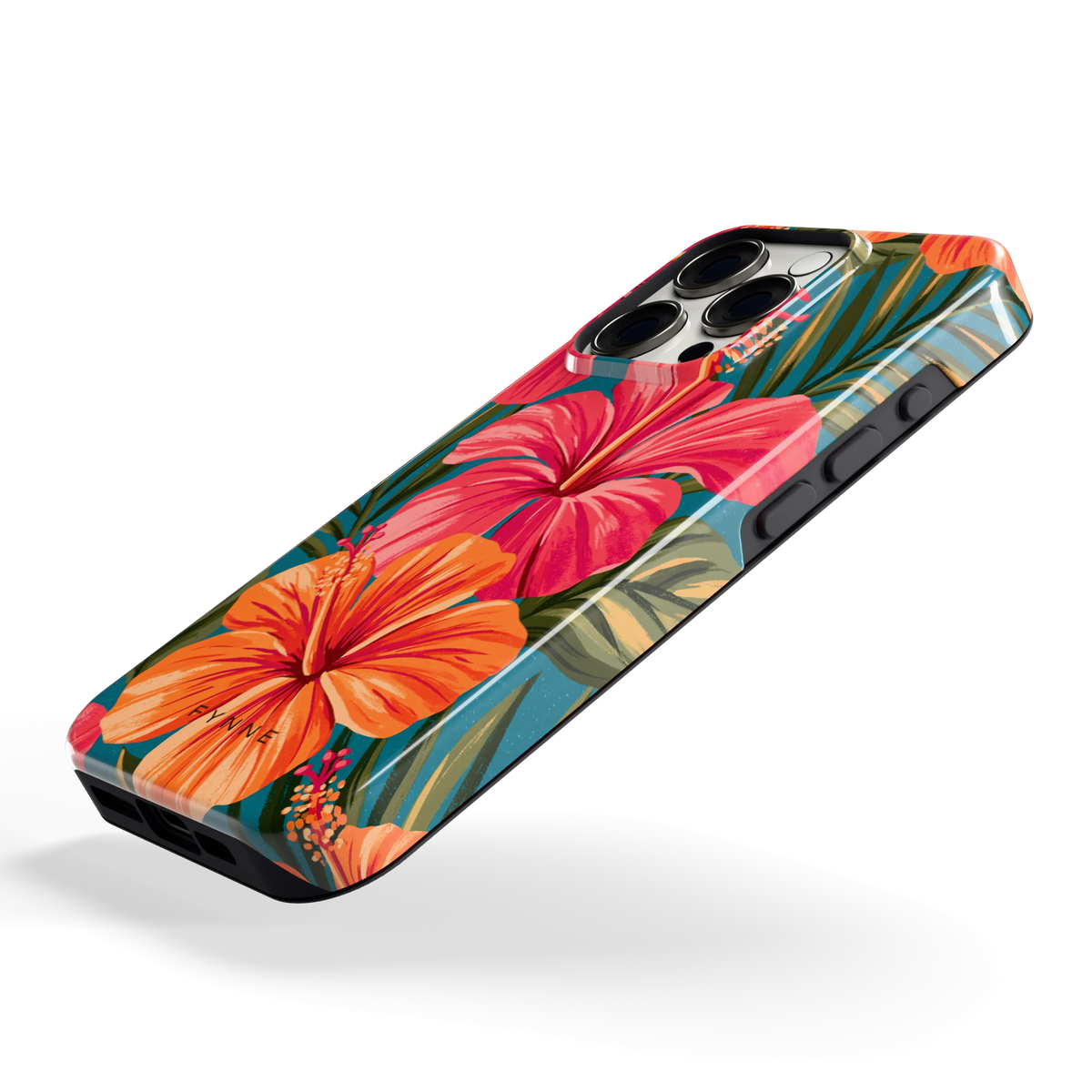 Hibiscus Paradijs hoesje voor iPhone 15 Pro, schuin