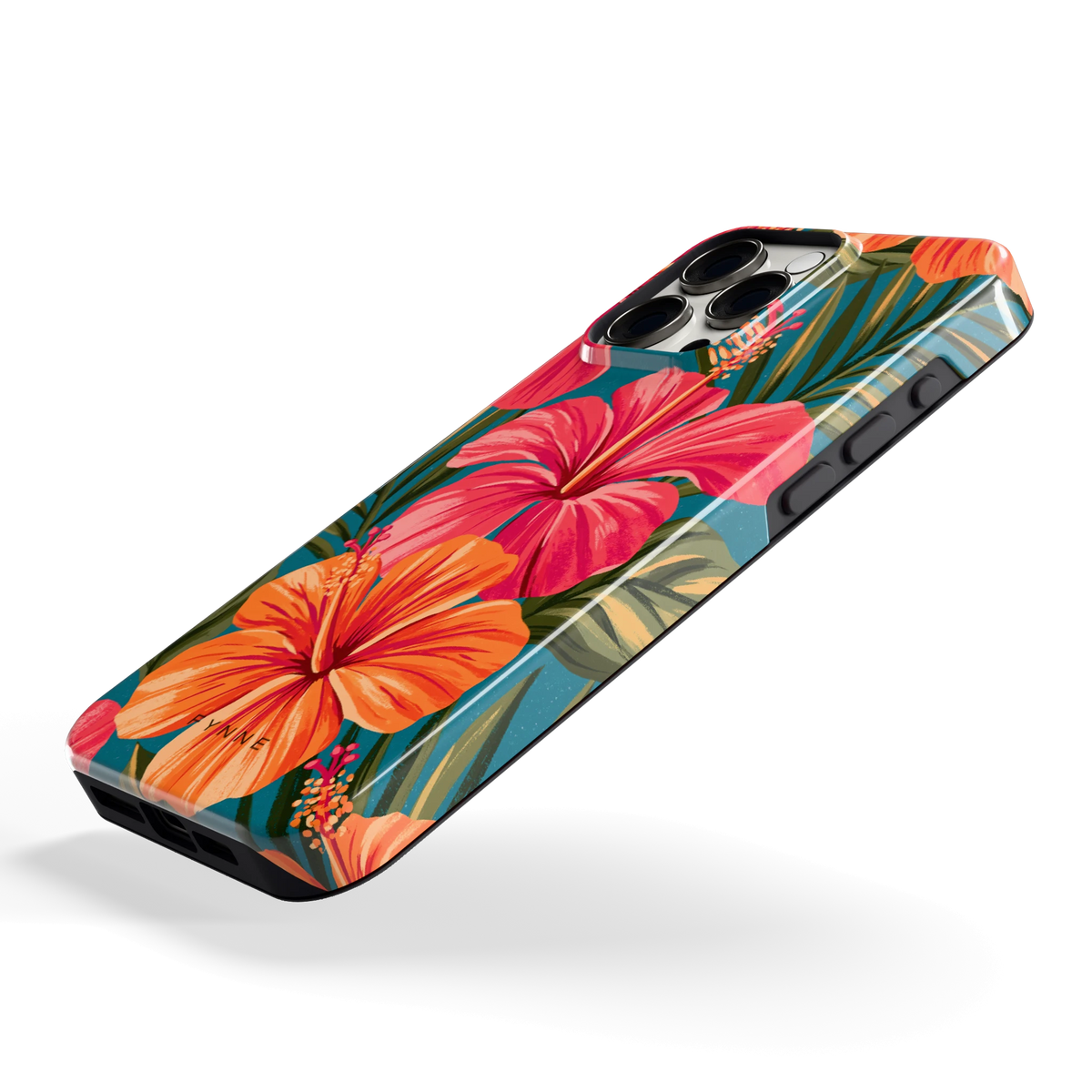 Hibiscus Paradijs hoesje voor iPhone 15 Pro Max, schuin
