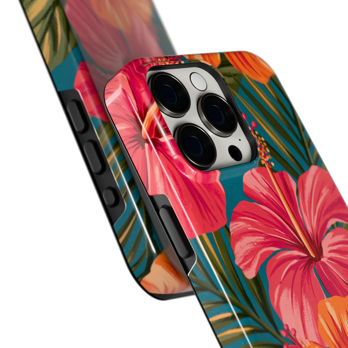 Hibiscus Paradijs hoesje voor iPhone 15 Pro Max, close-up