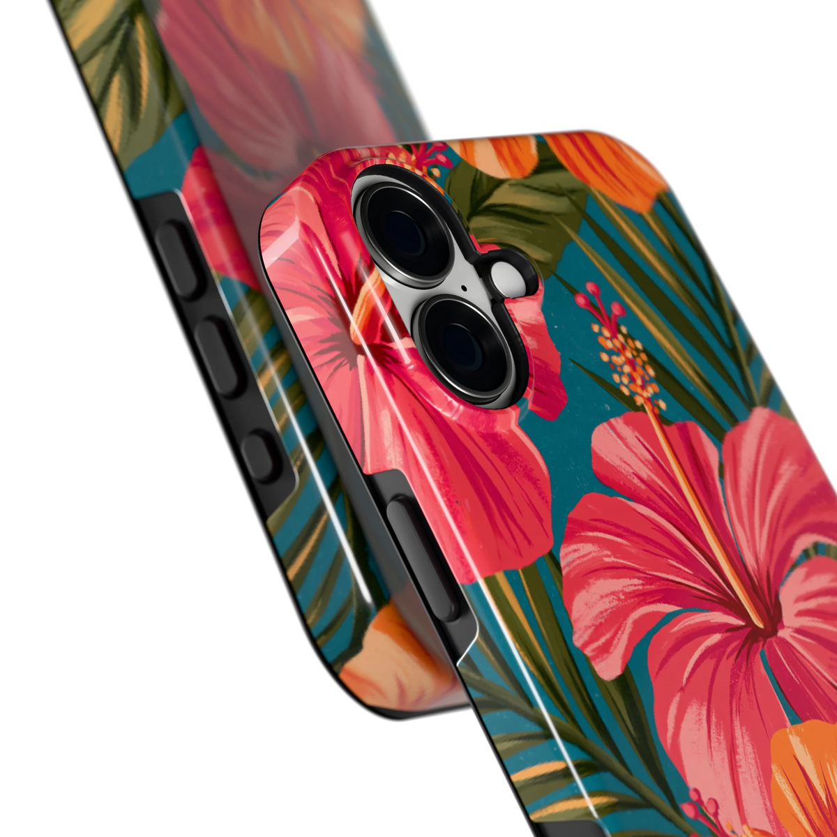 Hibiscus Paradijs hoesje voor iPhone 16 Plus, close-up