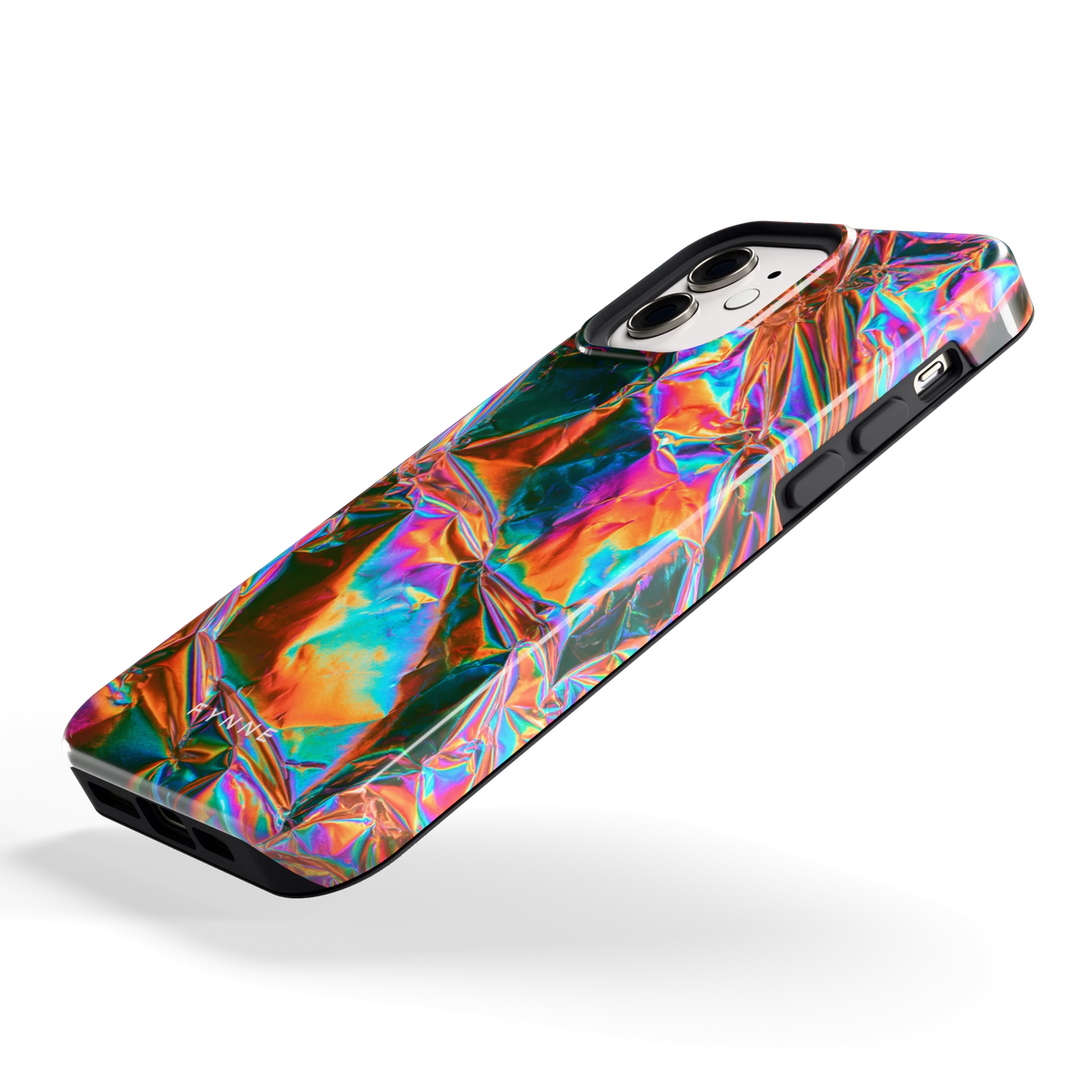 Holografische print hoesje voor iPhone 12, schuin