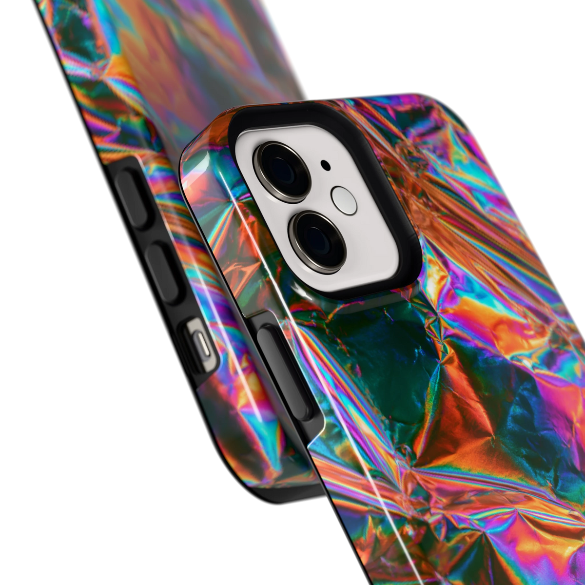 Holografische print hoesje voor iPhone 12, close-up