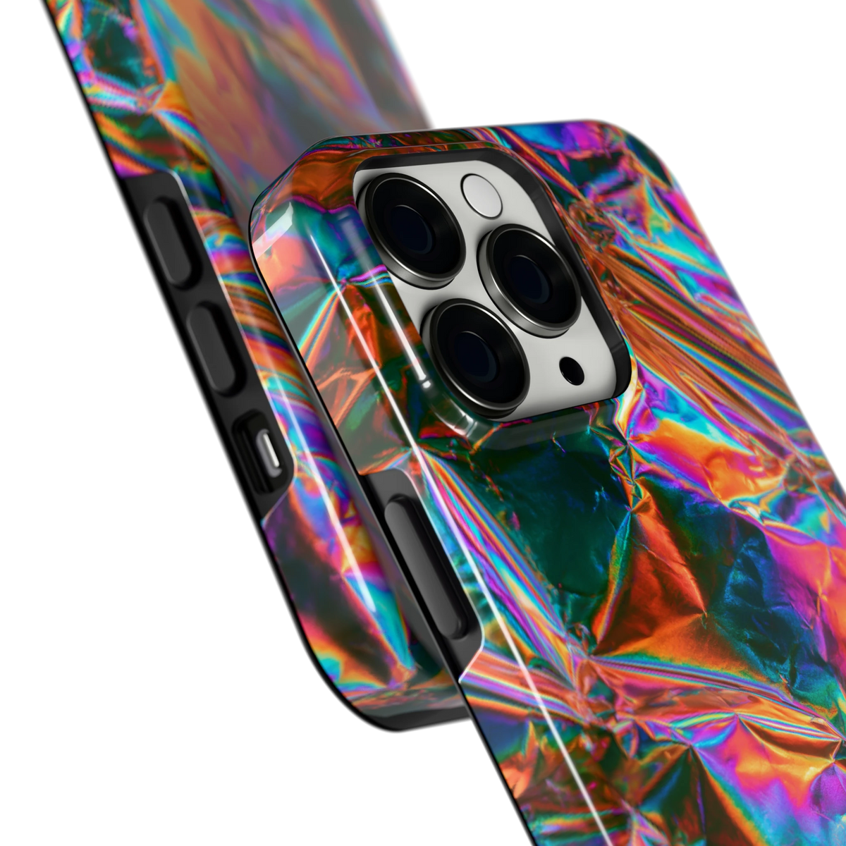 Holografische print hoesje voor iPhone 13 Pro, close-up
