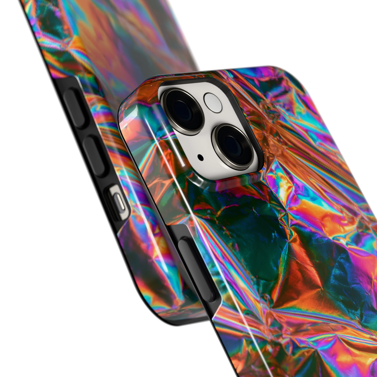 Holografische print hoesje voor iPhone 14, close-up