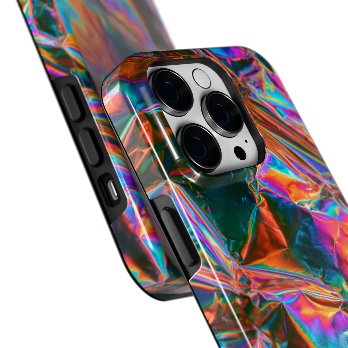Holografische print hoesje voor iPhone 14 Pro, close-up
