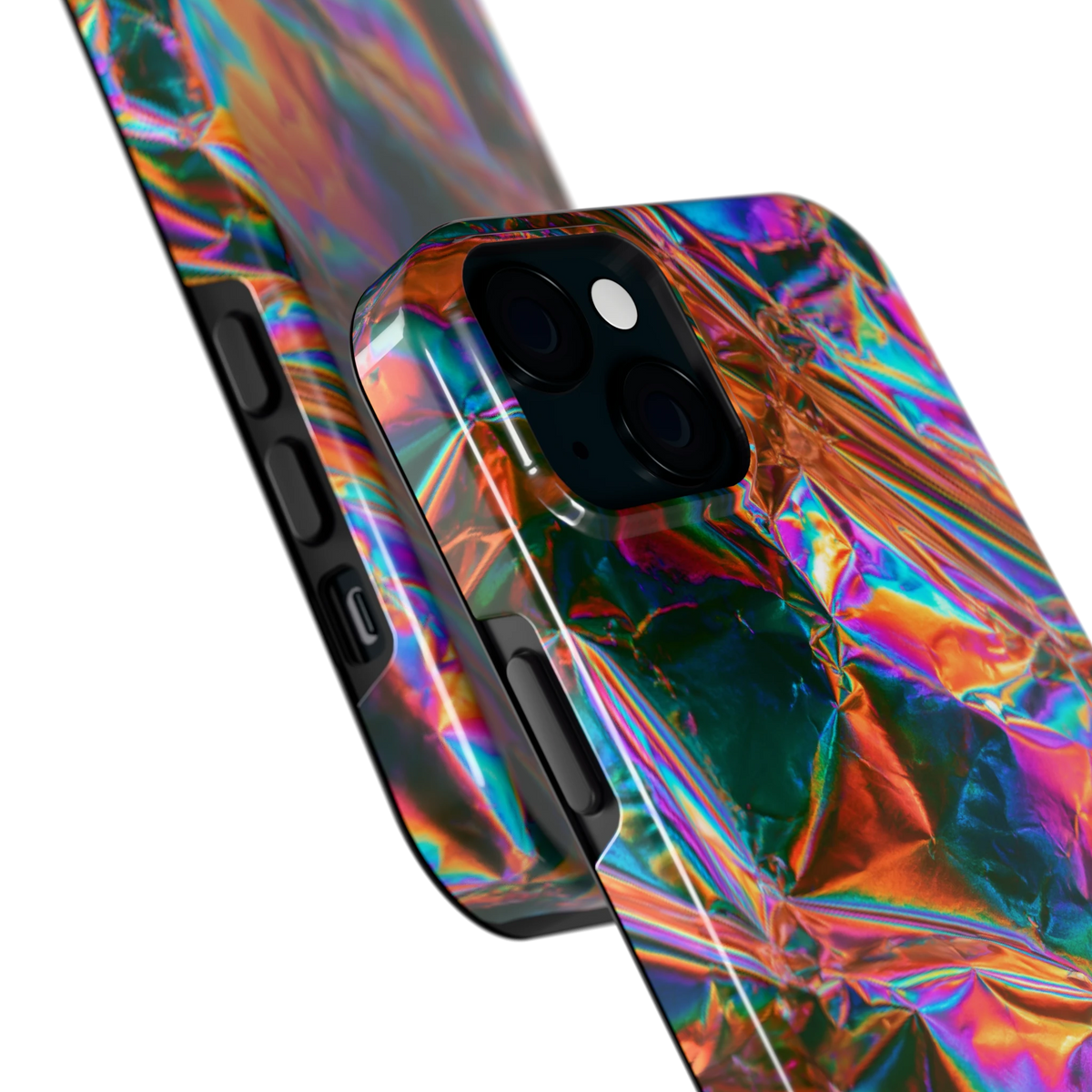 Holografische print hoesje voor iPhone 15 Plus, close-up