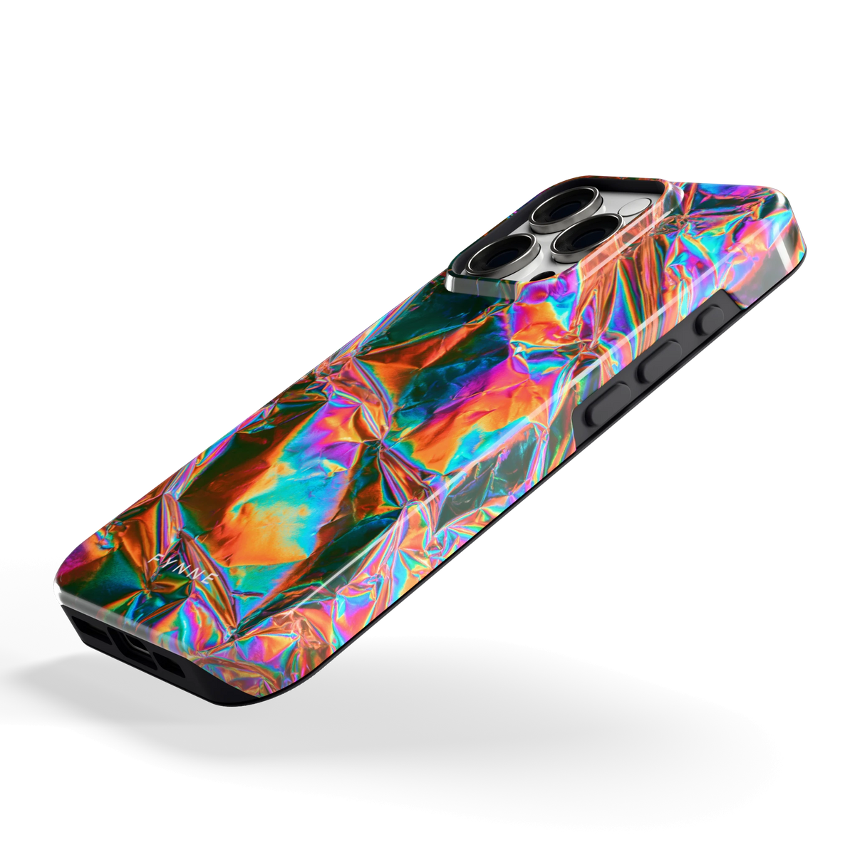 Holografische print hoesje voor iPhone 16 Pro, schuin