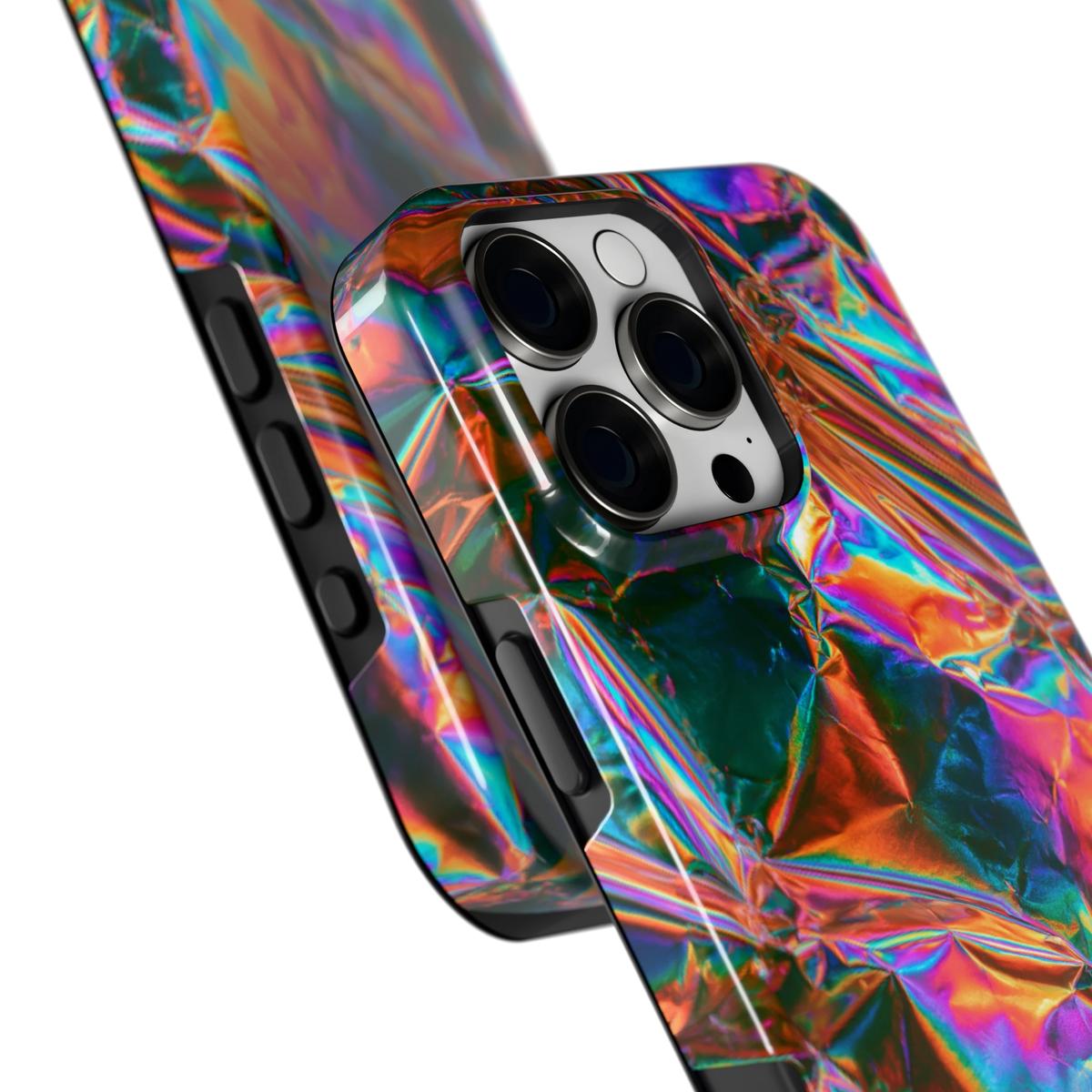 Holografische print hoesje voor iPhone 16 Pro Max, close-up