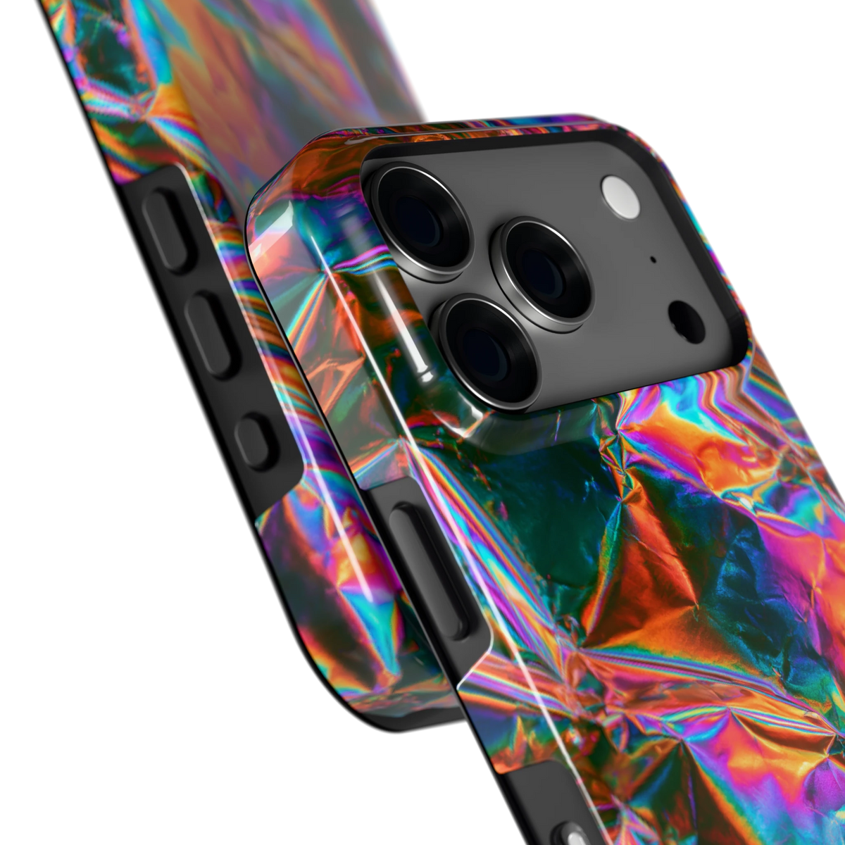 Holografische print hoesje voor iPhone 18 Pro, close-up