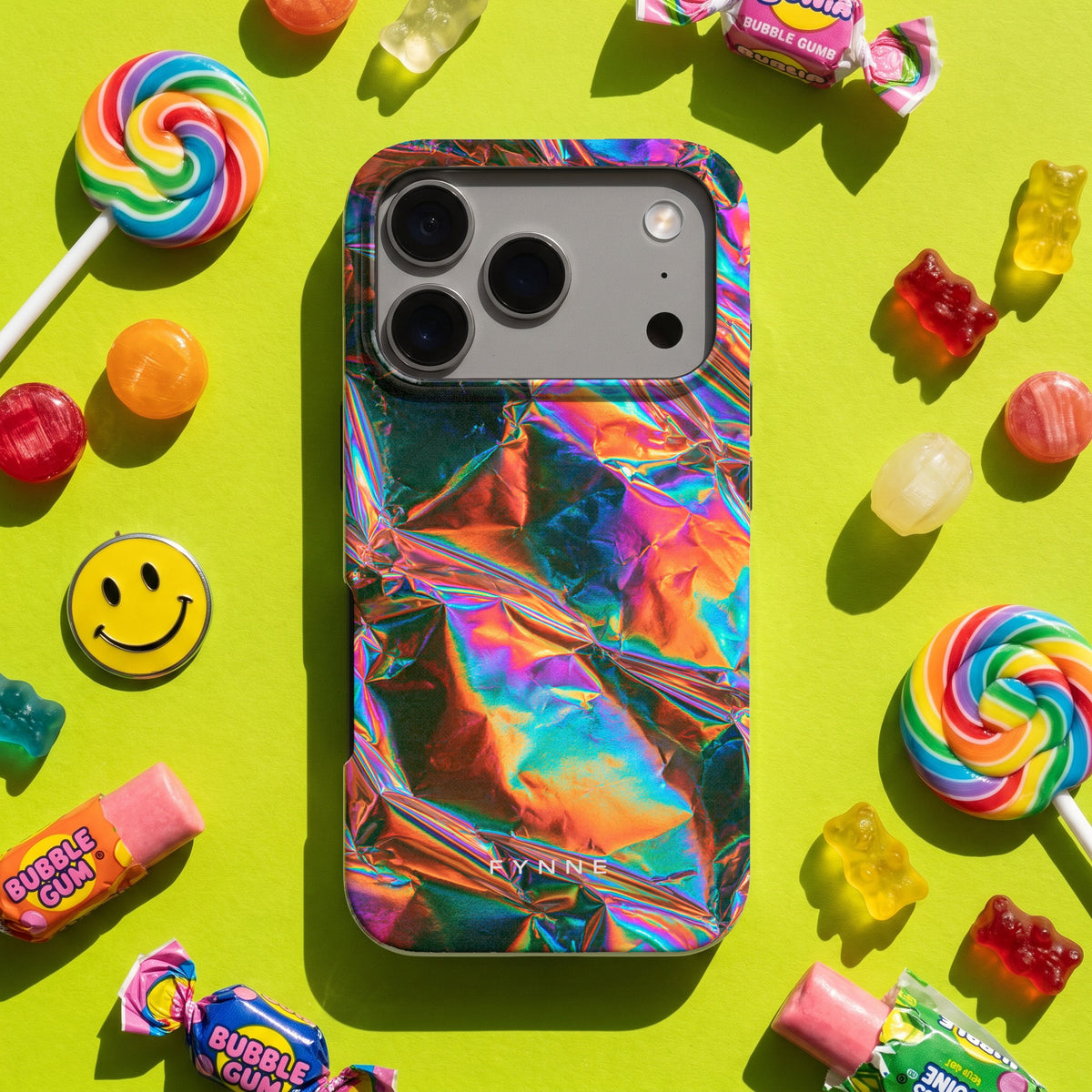 Holografische print hoesje op een iPhone 17 Pro, uit The Funky Collection