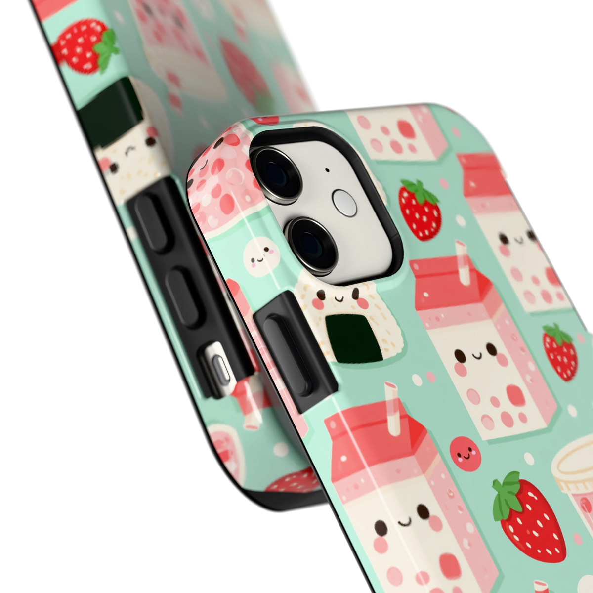 Kawaii Aardbeisnacks hoesje voor iPhone 11, close-up