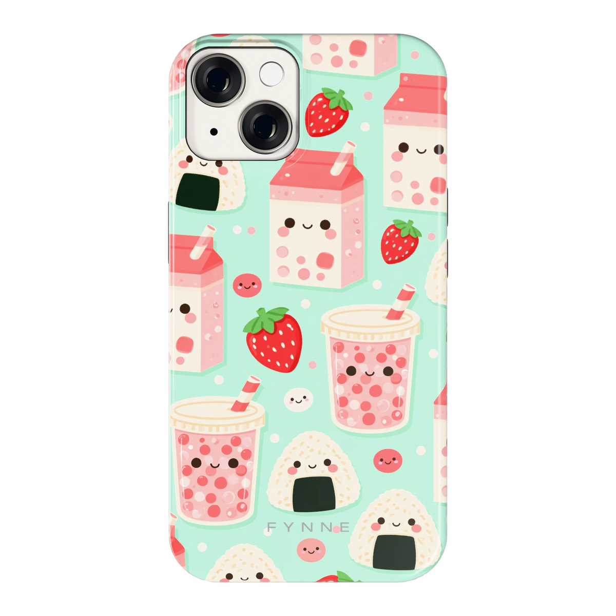 Kawaii Aardbeisnacks hoesje voor iPhone 14, achterkant