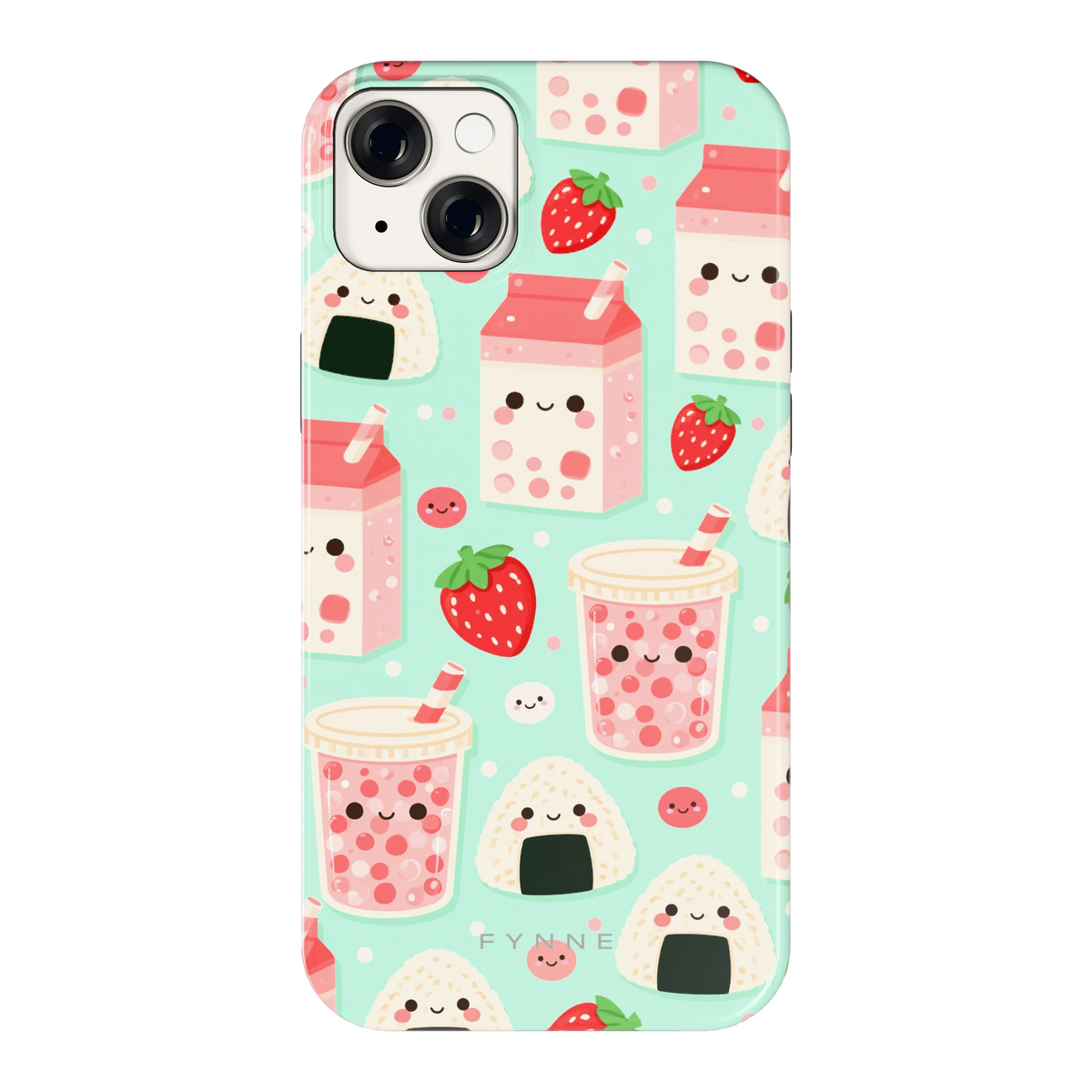 Kawaii Aardbeisnacks hoesje voor iPhone 14 Plus, achterkant