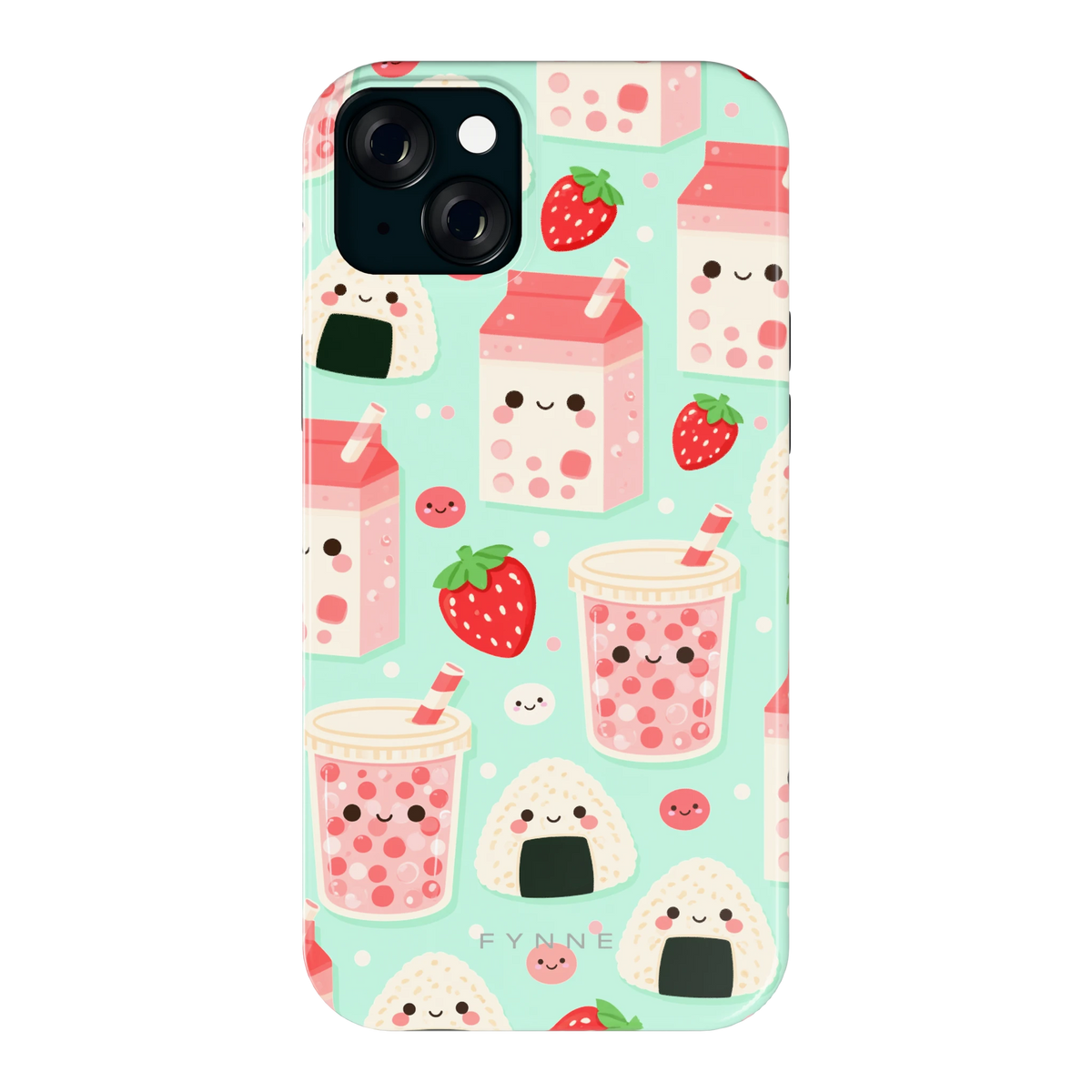 Kawaii Aardbeisnacks hoesje voor iPhone 15 Plus, achterkant