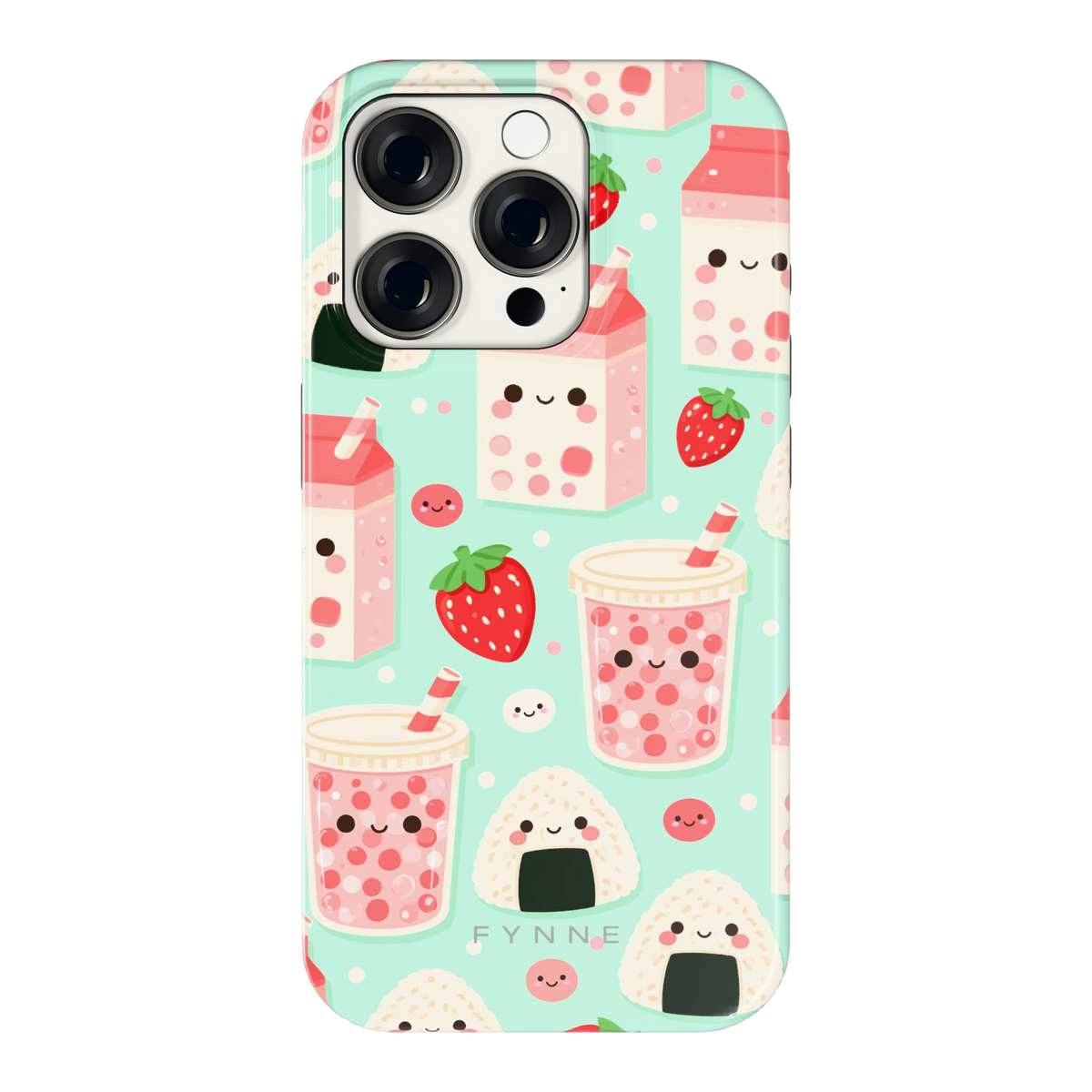 Kawaii Aardbeisnacks hoesje voor iPhone 15 Pro, achterkant