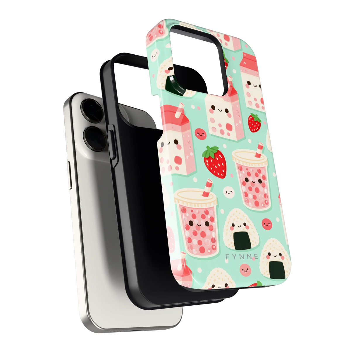 Kawaii Aardbeisnacks hoesje voor iPhone 15 Pro, los van de telefoon