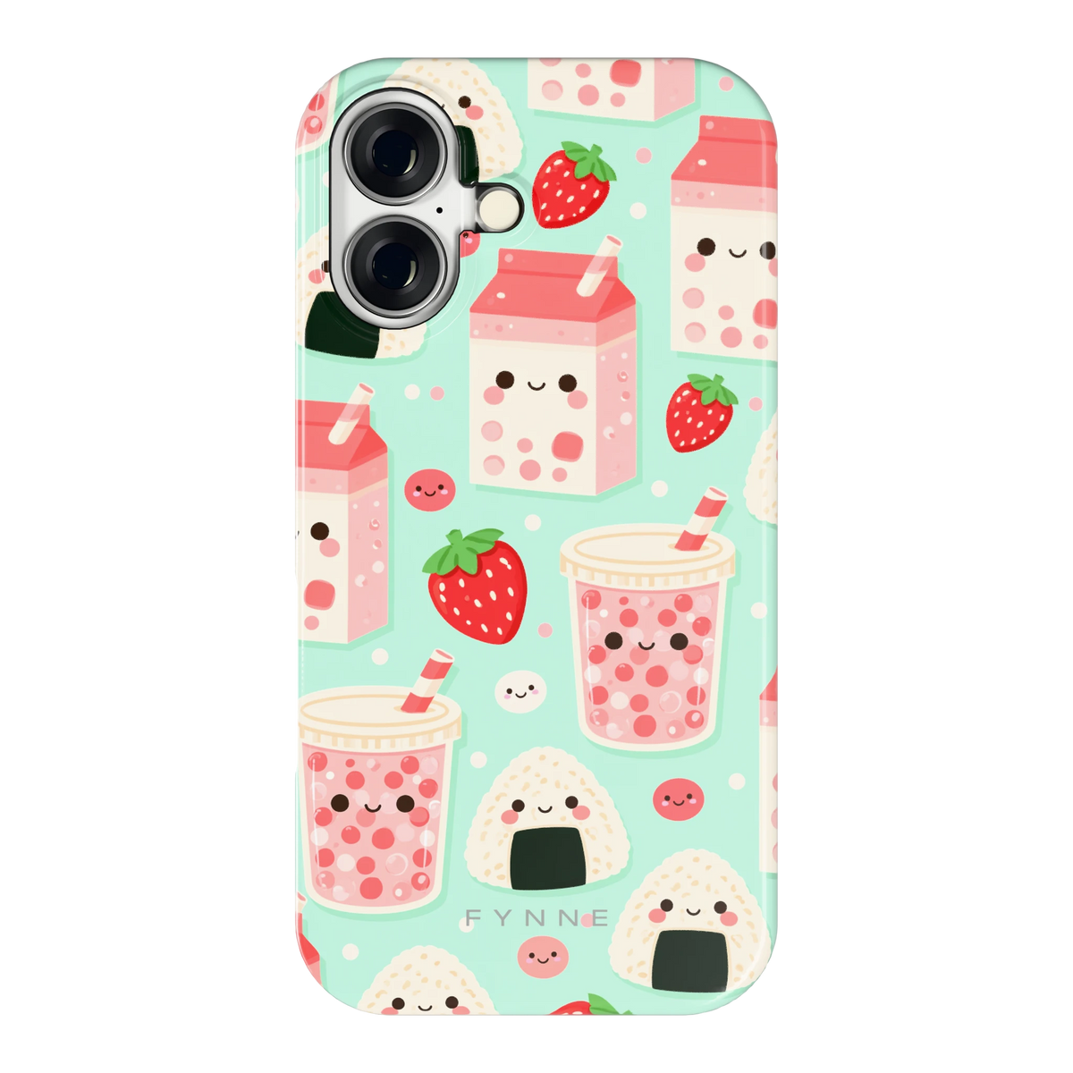 Kawaii Aardbeisnacks hoesje voor iPhone 16, achterkant